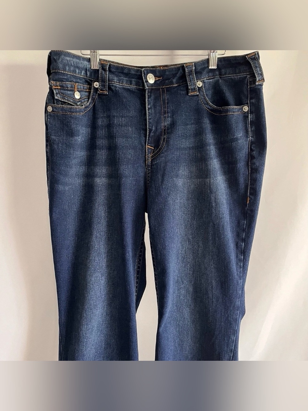 True Religion Women's Joey Midrise Flare Flap Dark Wash Blue Stretch Jeans 36x30 - Picture 3 of 13